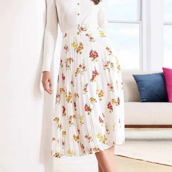 NWT LOFT Petite Floral Swing Pleated Midi Skirt - Picture 2 of 7